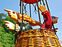 Basket and people from balloon flying machine